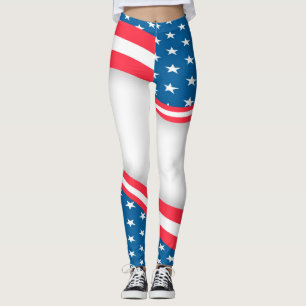 Abstrakt USA flagga röd, vit och blå Leggings
