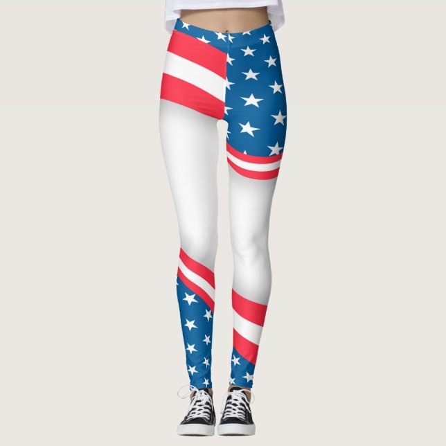 Abstrakt USA flagga röd, vit och blå Leggings (Framsida)