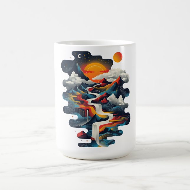 Abstrakt utformning, surrealistiskt landskap kaffemugg (Center)