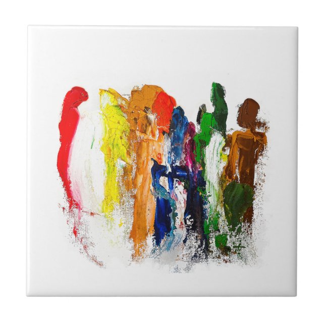 Abstrakt Uttryck för Figurer i Rörelse Kakelplatta (Framsidan)