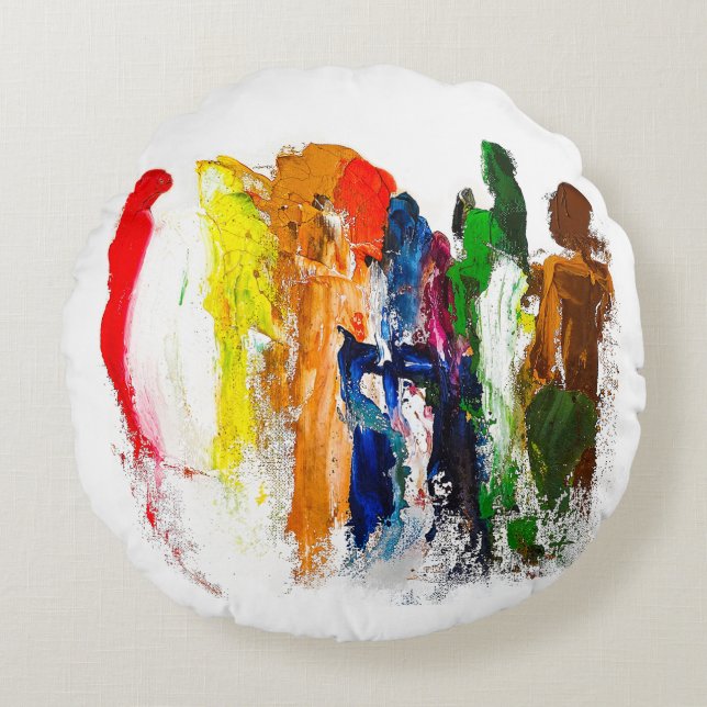 Abstrakt Uttryck för Figurer i Rörelse Rund Kudde (Framsidan)