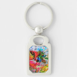 Abstrakt: Uttryckssymbol för kattutskrift" Rektangulärt Silverfärgad Nyckelring