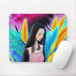 Abstrakt Vackert men Ledsen Asian Girl Colorful AI Musmatta