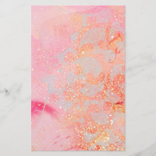 ABSTRAKT VÅGAR, GULD ORANGE ROSA SPARKLES,SWIRL BREVPAPPER
