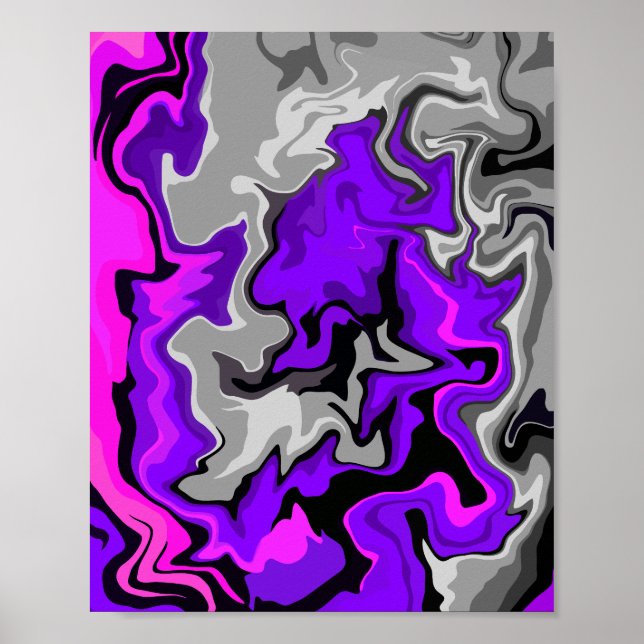 Abstrakt Vågar i Lila, Grått, rosa och svart Poster (Framsidan)