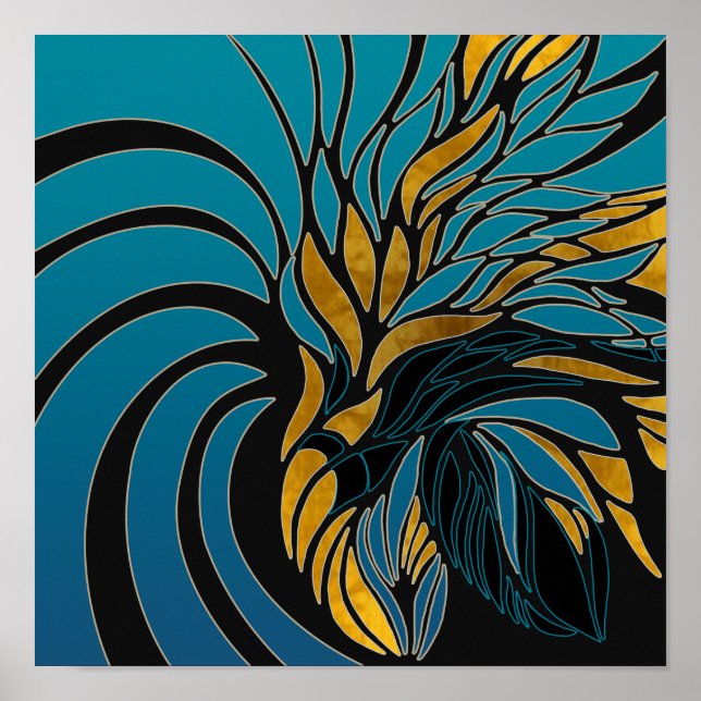 Abstrakt vågar, linjer, löv, modern utformning poster (Framsidan)