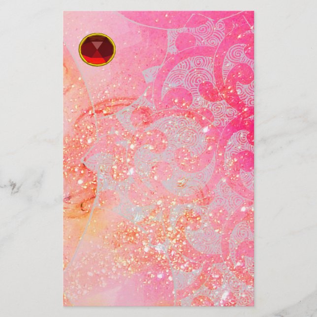 ABSTRAKT VÅGAR,ROSA FUCHSIA BLOMMIGT SWIRLS,RED RU (Framsida)