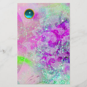 ABSTRAKT VÅGAR Rosa Lila Teal Aqua Blue Gemstone Brevpapper