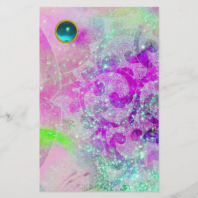ABSTRAKT VÅGAR Rosa Lila Teal Aqua Blue Gemstone Brevpapper (Framsida)