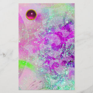 ABSTRAKT VÅGAR Teal Blue,Lila Fuchsia Gemstone Brevpapper
