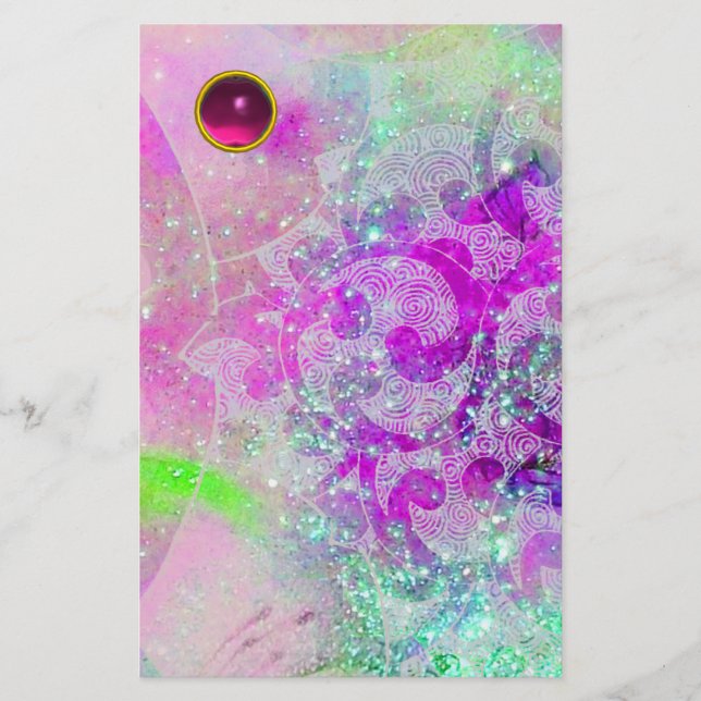 ABSTRAKT VÅGAR Teal Blue,Lila Fuchsia Gemstone Brevpapper (Framsida)