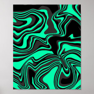 Abstrakt vågig grön och svart mönster poster