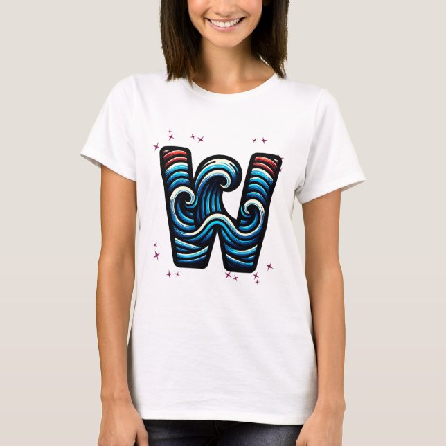 Abstrakt Vågigt Brev ’W’ T Shirt (Framsida)
