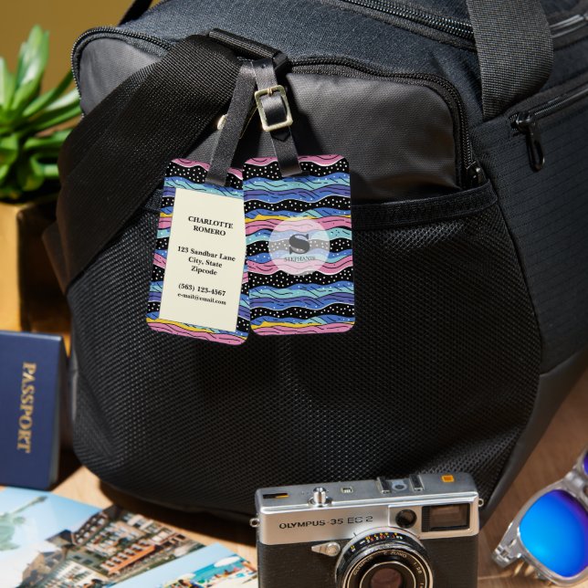 Abstrakt Vågigt Linjer med Polka dots Bagagebricka (Fram & Baksida)