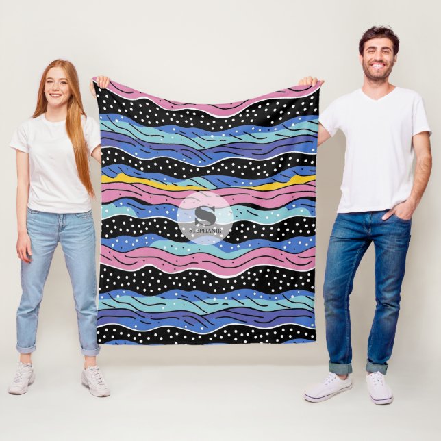 Abstrakt Vågigt Linjer med Polka dots Fleecefilt (På plats)