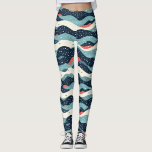 Abstrakt Vågigt Linjer med snöflingor Leggings