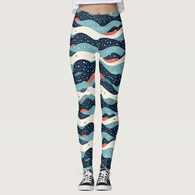 Abstrakt Vågigt Linjer med snöflingor Leggings (Framsida)