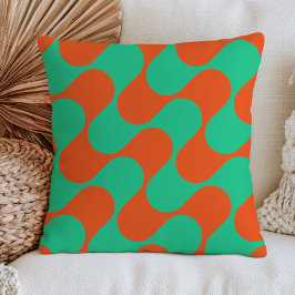 Abstrakt Vågigt Mönster Bränt Orange & Grönt Retro Kudde