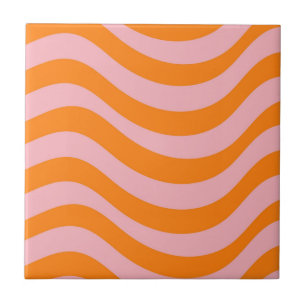 Abstrakt Vågigt Rand Orange Rosa Retro Modern med Kakelplatta