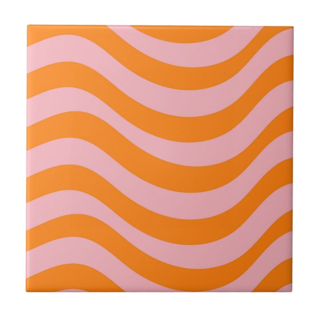 Abstrakt Vågigt Rand Orange Rosa Retro Modern med  Kakelplatta (Framsidan)