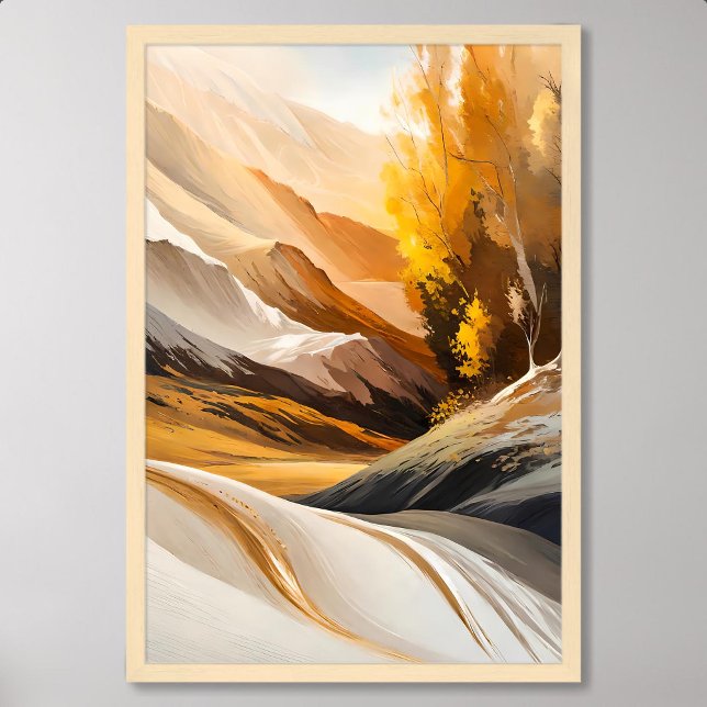 Abstrakt Valley Painting i Guld Majestic Mountain Poster (Abstract Valley Painting in Gold Majestic Mountain)