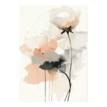 Abstrakt Vallmo Blommig Konsttryck | Minimalistisk