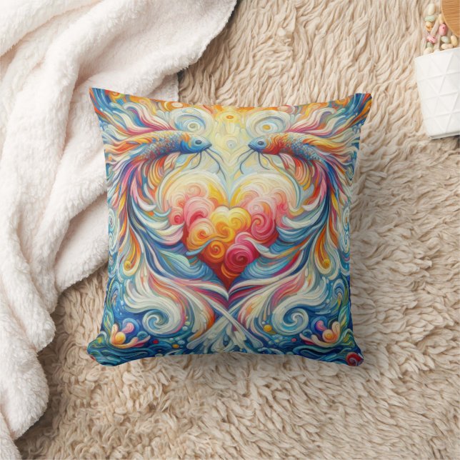 Abstrakt Van Gogh smakade vibrant Koi Heart Kudde (Filt)
