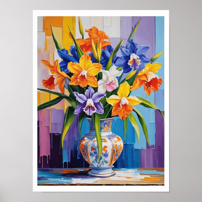 Abstrakt Vår Blommigt Bouquet Daffodils Ram IT Poster (Framsidan)