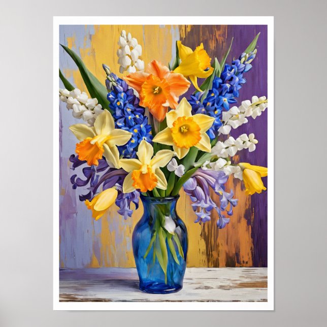Abstrakt Vår Blommigt Bouquet Gult Daffodils Poster (Framsidan)