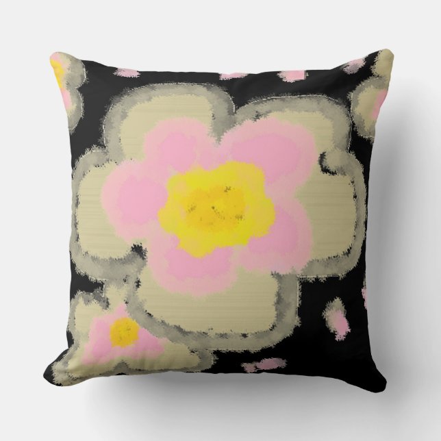 Abstrakt Vår blommor (rosa/svart) Kudde (Framsida)