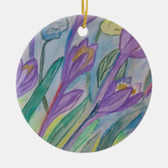 Abstrakt Vår Crocus Ceramic Ornament (Framsidan)