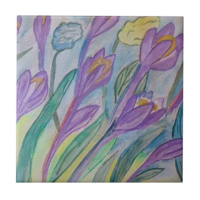Abstrakt Vår Crocus Ceramic Tile Kakelplatta (Framsidan)