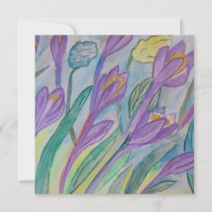 Abstrakt Vår Crocus Flat Greeting Card