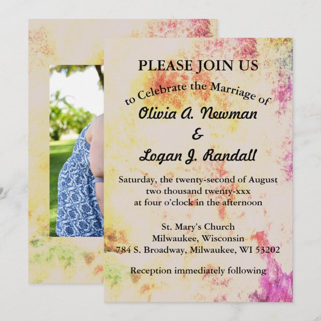 Abstrakt Vår Färg Lägg till par foto Inbjudningar (Fram/baksida)