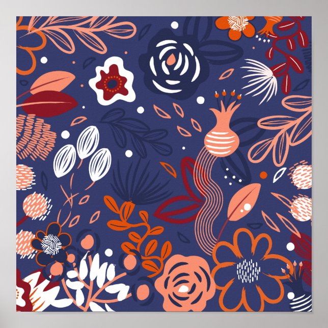 Abstrakt Vår Lila Blommönster Poster (Framsidan)