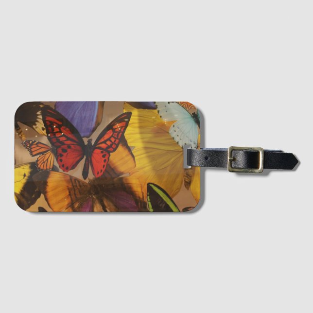abstrakt vår lila orange  burgundfjäril bagagebricka (Framsida horisontal)