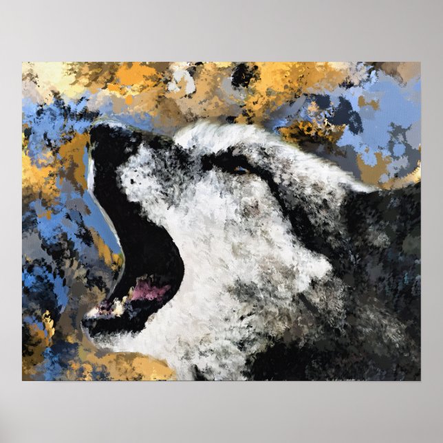 ABSTRAKT VARG VILDLIV BLÅ GULD POSTER (Framsidan)