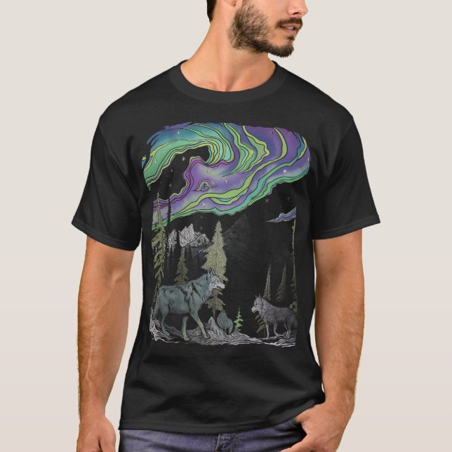 Abstrakt Varger i Ljus Forest T-Shirt (Framsida)