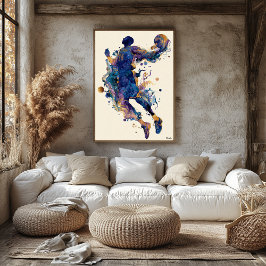 Abstrakt vätske-bläck basketspelare – Modern konst Poster