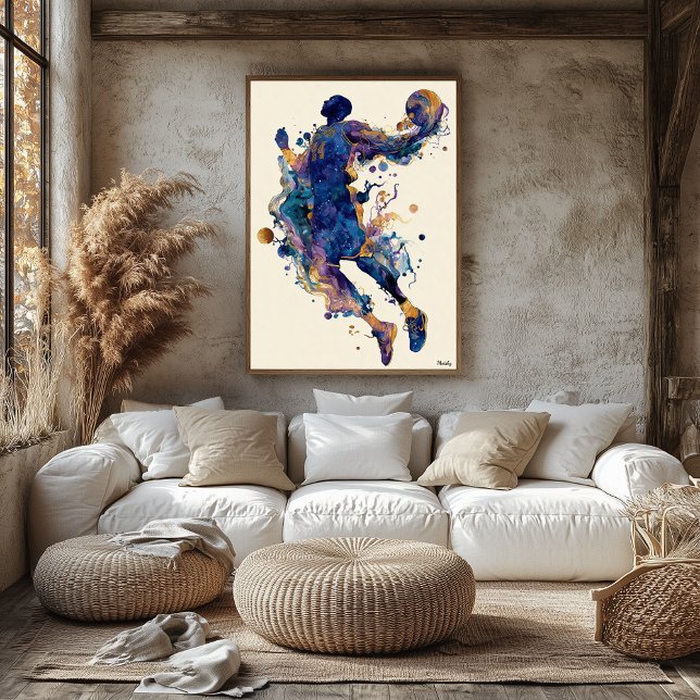 Abstrakt vätske-bläck basketspelare – Modern konst Poster (Skapare uppladdad)