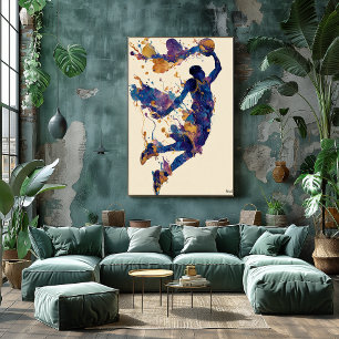 Abstrakt vätske-bläck Basketspelare – Modern konst Poster