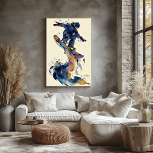 Abstrakt vätskeartad bläck Snowboardåkare Dynamisk Poster