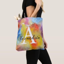 Abstrakt Vattenfärg Bright Vibrant Färg Monogram Tygkasse