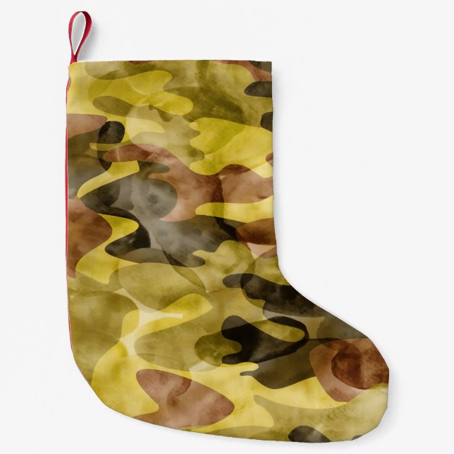 Abstrakt Vattenfärg: Camouflage Tie Dye Liten Julstrumpa (Framsidan)