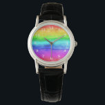 Abstrakt Vattenfärg Färgat Rand Regnbåge Armbandsur<br><div class="desc">Abstrakt Watercolor Painting Rand Rainbow. regnbåge vattenfärglös,  typografi girly trendig chic,  lila rosa glitter art,  monogram modern namn snyggt roligt,  fet lycklig grönt konst,  uttryck sommarfred kärlek,  blå abstrakt ritad färg,  frihandsfärg flagga kreativ  för homosexuella ,  regnbågsfärg.</div>