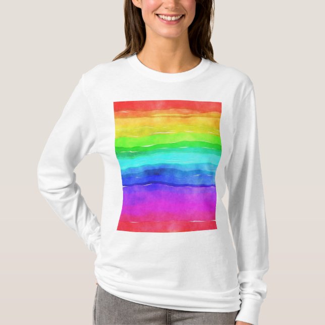 Abstrakt Vattenfärg Färgat Rand Regnbåge T Shirt (Framsida)