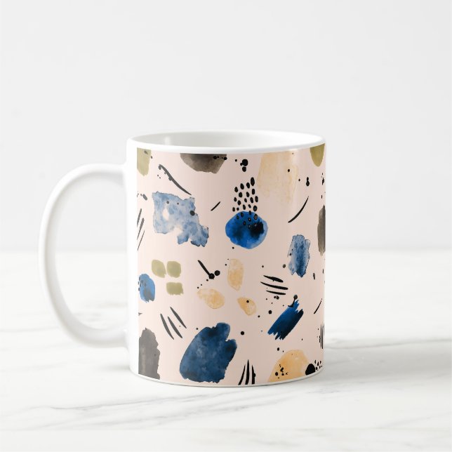 Abstrakt Vattenfärg: Geometric Bläck Mönster. Kaffemugg (Vänster)