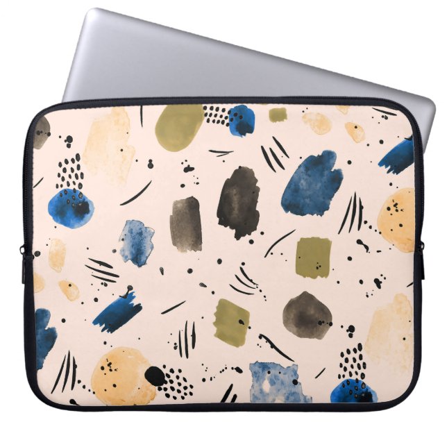 Abstrakt Vattenfärg: Geometric Bläck Mönster. Laptop Fodral (Framsidan)