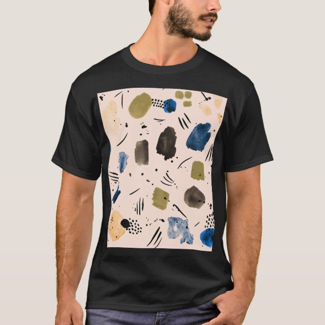 Abstrakt Vattenfärg: Geometric Bläck Mönster. T Shirt (Framsida)