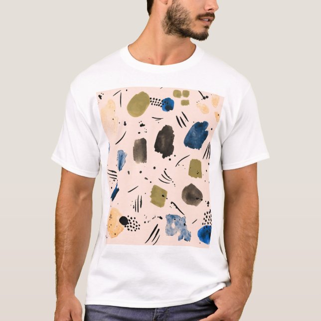 Abstrakt Vattenfärg: Geometric Bläck Mönster. T Shirt (Framsida)